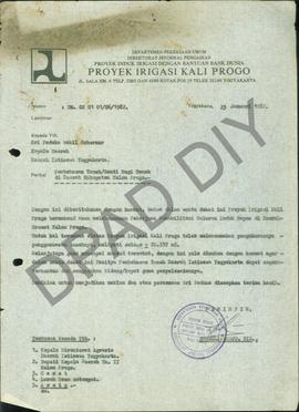 Surat dari Pimpian Proyek Irigasi Kali Progo kepada Sri Paduka Wakil Gubernur Kepala DIY perihal ...