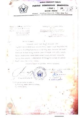 Surat No : 011a/sek/Cab/1981 dari Dewan Pimpinan Cabang PDI Kulon Progo tentang Daftar nama-nama ...