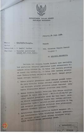 Surat Menteri Dalam Negeri tanggal 24 Juli 1984 Nomor 520/1684/Bangda perihal pencetakan sawah da...