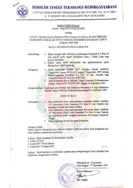 Surat Keputusan  Ketua Pelaksana Penataran P-4 Sekolah Tinggi Teknologi Kedirgantaraan Daerah Ist...