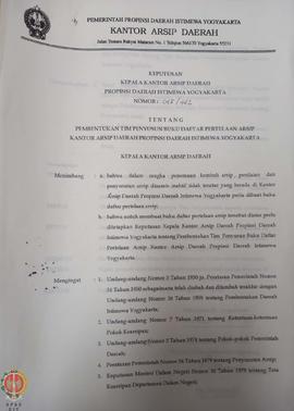 Surat Keputusan Kepala Kantor Arsip Daerah Provinsi Daerah Istimewa Yogyakarta nomor: 45/442 tent...
