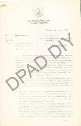 Surat dari Menteri Dalam Negeri RI, Rudini, Nomor 356/1067/PUOD kepada para Gubernur Kepala Daera...