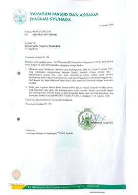 Surat  dari Yasma Syuhada kepada Ketua Panwaslu DIY perihal  Klarifikasi Aksi Palestina.
