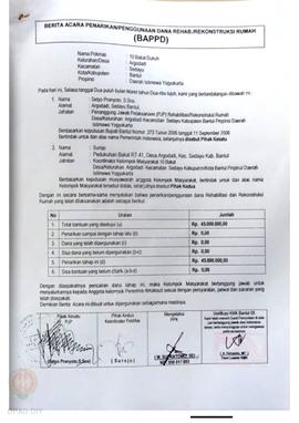 Berita Acara Penarikan/Penggunaan Dana Rehabilitasi/Rekonstruksi Rumah (BAPPD) Rusak Berat, Nama ...