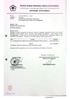 Surat permohonan tunjangan operasional sewa motor Tim Recovery PMI Gunungkidul Desember 2006 untu...
