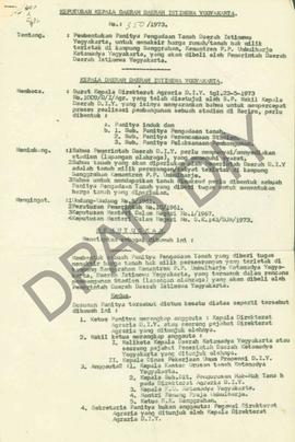 Surat Keputusan Kepala DIY No. 350/1973 tanggal 12 September 1973 tentang Pembentukan Panitya Pen...