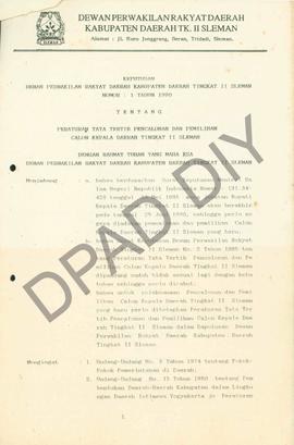 Surat Keputusan DPRD Kabupaten Dati II Sleman Nomor 1 Tahun 1990 tanggal 22 Januari 1990 tentang ...