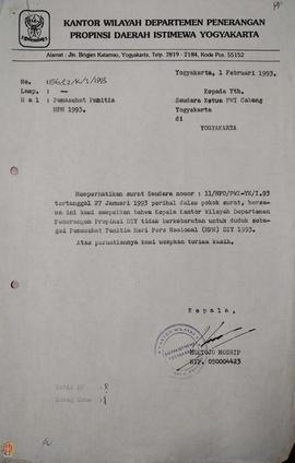 Berkas surat perihal persetujuan Kepala Kantor Wilayah Departemen Penerangan Provinsi Daerah Isti...