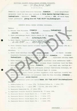 Surat Keputusan Gubernur DIY No. 70/Id2/KPTS/1986 tentang pemberian ijin kepada Pemerintah Kalura...