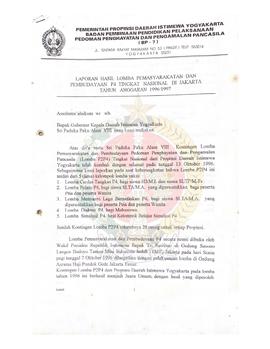 Laporan hasil Lomba P2P4 Tingkat Nasional di Jakarta Tahun Anggaran 1996/1997.