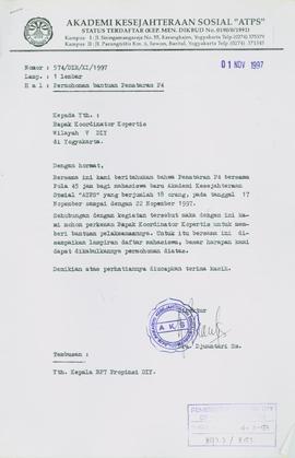 Surat dari Direktur Akademi Kesejahteraan Sosial “ATPS” Yogyakarta kepada Koordinator Kopertis Wi...