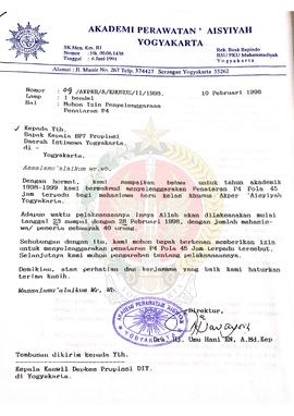 Surat dari Direktur Akademi Keperawatan Aisyiyah Yogyakarta kepada Kepala BP-7  Provinsi Daerah I...