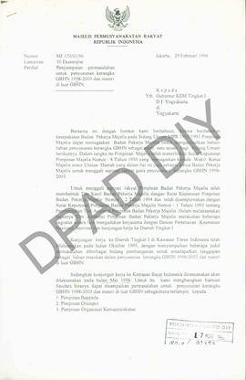 Surat dari ketua Badan Pekerja MPR RI, Prof. Dr. H.A. Amiruddin kepada Gubernur Daerah Istimewa Y...