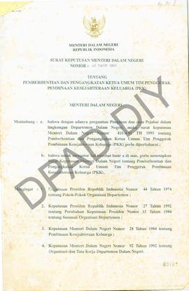 Surat Menteri Dalam Negeri RI mengenai Surat Keputusan Menteri Dalam Negeri Nomor : 46 Tahun 1998...