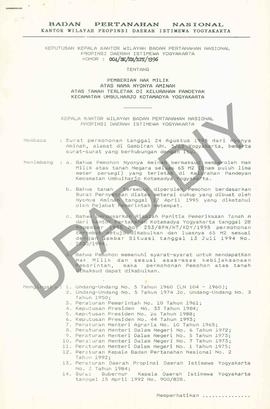 Surat Keputusan Kepala   Kantor Wilayah BPN Provinsiinsi DIY                No : 004/SK/HM/BPN/19...