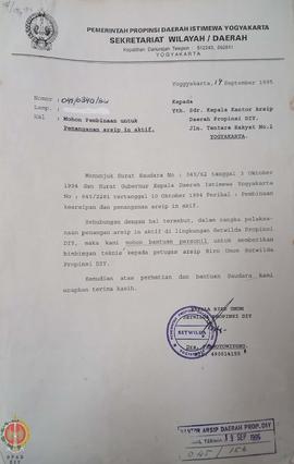 Surat dari Kepala Biro Umum Sekretariat Wilayah Daerah Provinsi Daerah Istimewa Yogyakarta kepada...