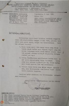 Surat Edaran dari Kantor Perbendaharan dan Kas Negara (KPKN) Yogyakarta perihal pelaksanaan pemba...