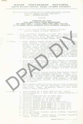 Surat Keputusan Kepala Kantor Wilayah Badan Pertanahan Nasional Provinsi DIY. No : 69/SK / HP / P...