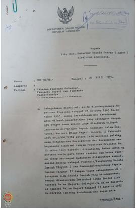 Surat dari Menteri Dalam Negeri kepada Gubernur Kepala Daerah Tk I  Yogyakarta tentang Jabatan pe...