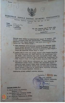 Surat dari Sekwilda Provinsi DIY kepada Pimpinan Umum CV Budhi Daya  Jalan Veteran Muja-muju UH 1...