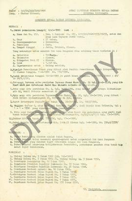 Surat Keputusan Gubernur Kepala  Daerah Istimewa Yogyakarta Nomor : 540/SK/HGB/BPN/1990 tanggal 2...