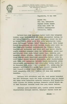 Surat dari Kepala BP-7 Pemerintah Provinsi Daerah Istimewa Yogyakarta kepada Drs.Suharyanto (Yaya...