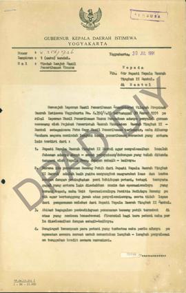 Surat dari Gubernur Daerah Istimewa Yogyakarta, Paku Alam VIII kepada Bupati Bantul tentang tinda...