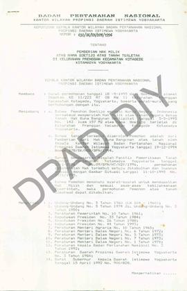 Surat Keputusan Kepala   Kantor Wilayah  BPN Provinsiinsi DIY                      No: 032/SK/HM/...