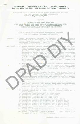 Surat Keputusan Kepala Kantor Wilayah Badan Pertanahan Nasional Provinsi DIY. No : 136 /SK / HGB ...