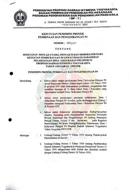 Surat Keputusan Pemimpin Proyek Pembinaan dan Pengembangan P-4 Nomor: 003/335 tentang Penetapan P...