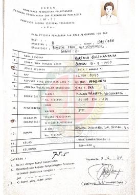 Data peserta penataran P-4 Pola Pendukung 100 jam Angkatan II tahun 1985/1986 Kelas Bahasa Kelomp...