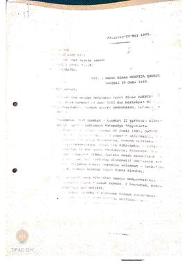 Surat dari Sri Sultan HB IX tanggal 29 Mei 1985 kepada Sri Paduka Paku Alam VIII/ Wagub Kepala Da...