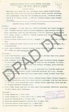 Surat Keputusan Gubernur Kepala Daerah Istimewa Yogyakarta  Nomor : 181/ldz/KPTS/1986 tentang pem...