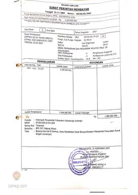 Surat Perintah Pencairan Dana kepada Kelompok Masyarakat Kabupaten Kulon Progo untuk Belanja Lain...