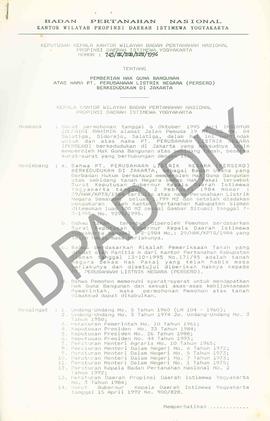 Surat Keputusan Kepala Kantor Wilayah Badan Pertanahan Nasional Provinsi DIY. No : 745/SK / HGB /...