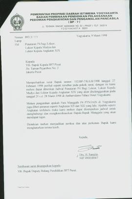Surat dari Kepala  Bidang Pendidikan yang bertindak atas nama kepala  Badan Pembinaan Pendidikan ...