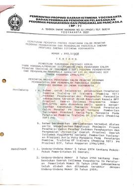 Keputusan Pemimpin Proyek Penataran Calon Penatar P-4  Provinsi Daerah Istimewa Yogyakarta Nomor:...