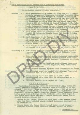 Surat Keputusan Kepala Daerah DIY, no. 317/1973 tanggal 30 Agustus 1979 tentang pemberian Hak Mil...