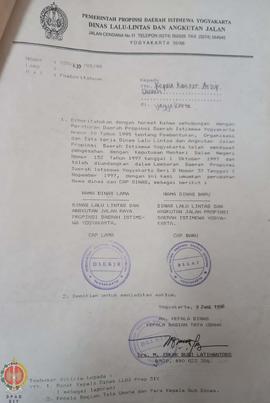 Surat dari Kepala Bagian Tata Usaha yang bertindak atas nama Kepala Dinas Lalu Lintas dan Angkuta...