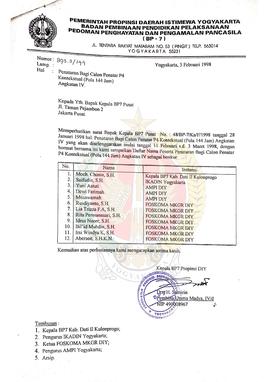 Surat dari Kepala BP-7 Provinsi Daerah Istimewa Yogyakarta kepada Bapak Kepala BP-7 Pusat mengena...
