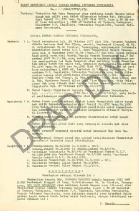 Surat keputusan Gubernur Kepala Daerah DIY, no. 60/HAK/KPTS/1979 tanggal 7 Juni 1979 tentang pemb...