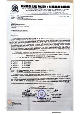 Surat dari  Lembaga Ilmu Politik dan Keuangan Daerah kepada Ketua  Panwaslu Propinsi DIY perihal ...