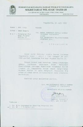 Surat dari Sekretaris Wilayah/Daerah yang bertindak atas nama Walikotamadya Kepala Daerah Tingkat...