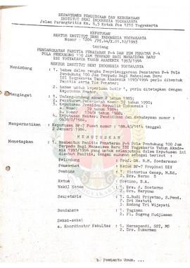 Surat Keputusan Rektor Institut Seni Indonesia (ISI) Yogyakarta Nomor : 1204/PT.44/X.01.12/1993 t...