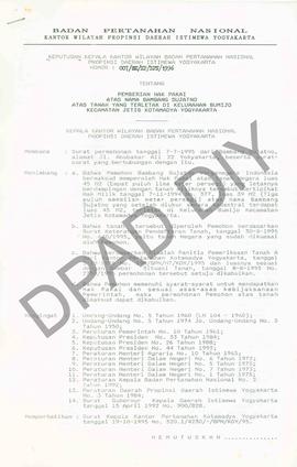 Surat Keputusan Kepala Kantor Wilayah Badan Pertanahan Nasional Provinsi DIY. No : 007/SK / HP / ...