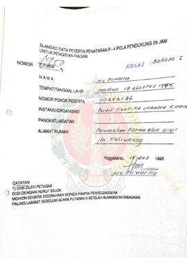 Bendel Blangko Data Peserta Penataran P-4 Pola Pendukung 25 Jam untuk Pengisian Piagam, Tahun 1995.