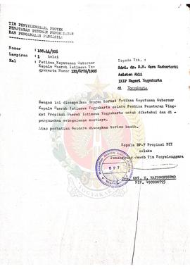 Berkas Petikan Keputusan Gubernur Kepala Daerah Istimewa Yogyakarta selaku Pembina Penataran Ting...