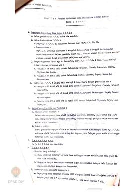 Daftar jawaban pertanyaan guna penyusunan dokumen Pemilu tahun 1982 bagi Kecamatan Panjatan.