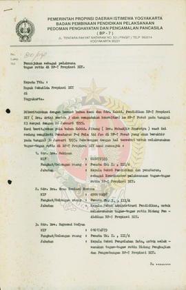 Surat dari Kepala Pelaksana Harian BP-7 Provinsi Daerah Istimewa Yogyakarta kepada Sekretaris Wil...