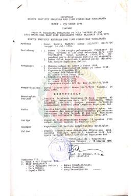 Surat Keputusan Rektor  Institut Keguruan dan Ilmu Pendidikan Yogyakarta nomor : 255 Tahun 1996 t...